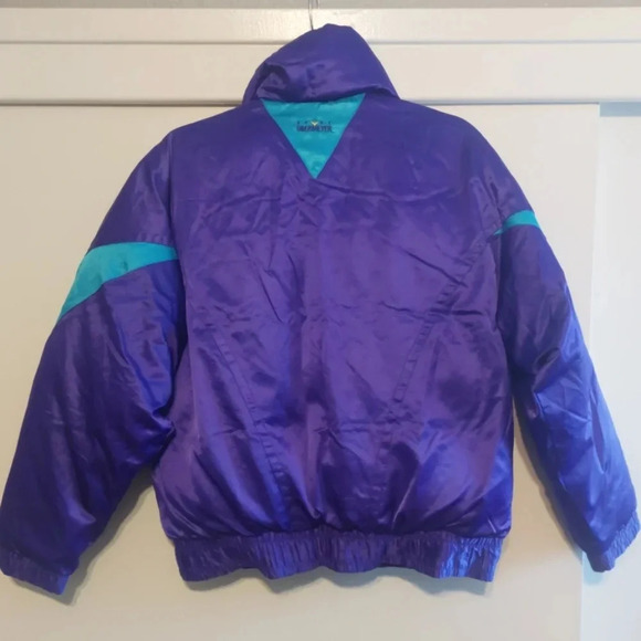 Obermeyer Vintage 80s Retro Purple/ Blue Colorblock Down Puffer Satin Jacket Ski - Picture 4 of 11